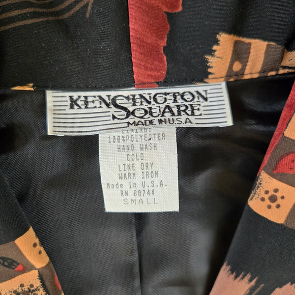 90s Vintage Black Tan Single Breasted Wearable Art Blazer Jacket Size Small - Picture 4 of 6